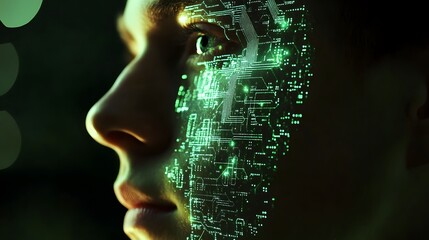 Digital human profile with circuitry reflecting technological intelligence