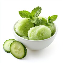 Cucumber Mint Sorbet with Crushed Mint Leaves 