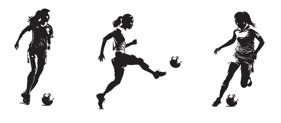 Women Soccer Player Silhouettes Vector