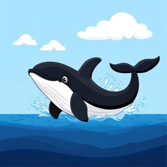 Whale breaching action ocean environment cartoon style sunny day view marine life concept for seo