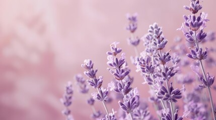 Obraz premium A close-up of lavender flowers against a soft pink background, evoking tranquility.