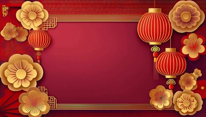chinese new year frame  : red and gold with chinese traditional theme