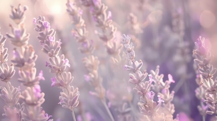 Naklejka premium A soft, dreamy field of lavender flowers, evoking tranquility and beauty.