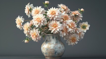 A vase filled with soft peach-colored flowers, creating an elegant floral arrangement.