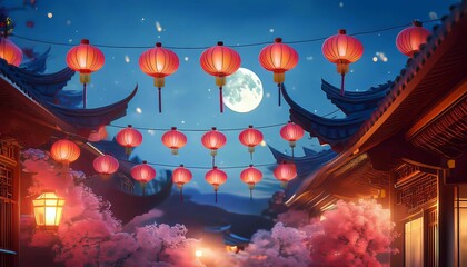 chinese lanterns at lunar new year eve, beautiful chinese town