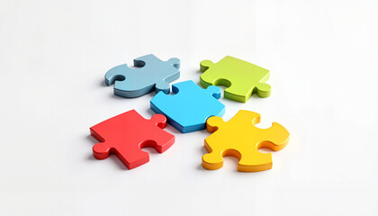 Fototapeta premium Colorful puzzle pieces on white background