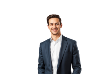 Portrait of a young handsome businessman in suit, isolated on white background