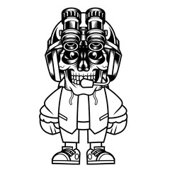 Mascot character design cartoon skull tactical helmet army outline