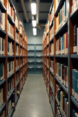 Bookshelf-lined room with cabinets storing labeled folders filled with papers, files, and documents, document management, file organization