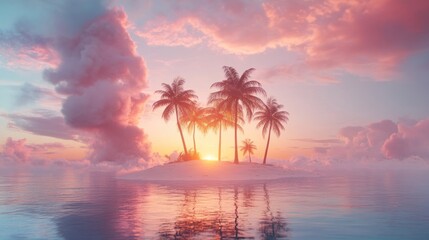 Obraz premium Tranquil Sunset over a Tropical Island Paradise