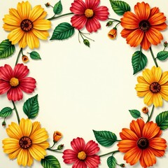 Obraz premium Colorful floral patterns with marigolds, sunflowers and hibiscus flowers in a repeating design, hibiscus, latin american