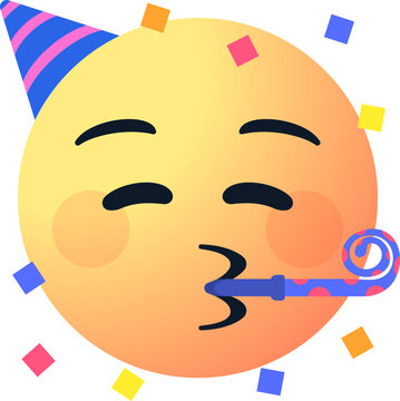 Naklejki partying emoticon with party hat and horn, smiley face emoji , happy birthday celebrating emoticons