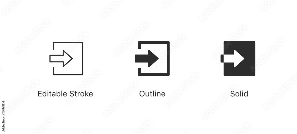 Poster login icon, sign in icon set. login account vector icon, arrow symbol, door enter sign. editable stroke outline style for app user interface and web elements