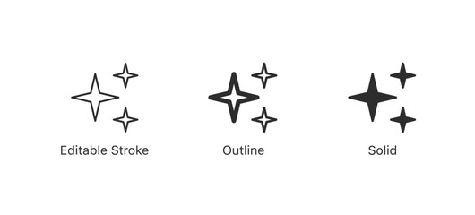 Sparkle stars icon set. Shine icons. editable stroke outline style for app user interface and web elements