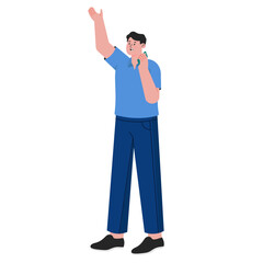 Man Raising Hand while Calling Illustration