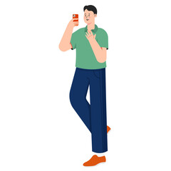 Young Man Using Smartphone Illustration
