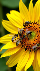 Honeybee Gathering Nectar from Sunflower
