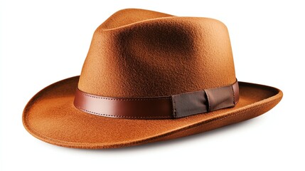 A stylish brown fedora hat with a sleek band, perfect for adding a touch of sophistication to any outfit.