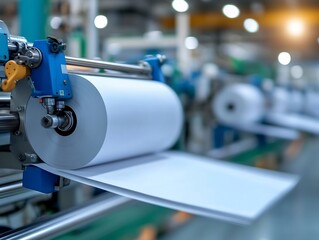 Paper Roll Manufacturing Process Brightly Lit Factory. AI Generated
