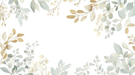 "Decorative Leaves and Gold Accents Arrangement: A Collection of Twigs, Herbs, Wreaths, and Leaf Compositions. Vector Design."