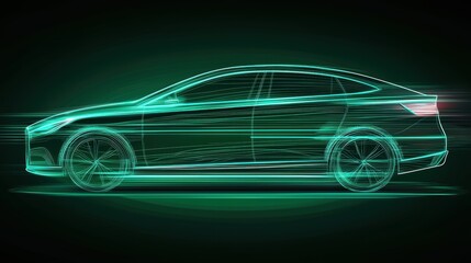 Futuristic Car Design with Neon Lines on Dark Background