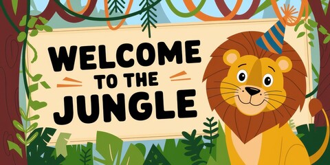 Fototapeta premium Welcome to the Jungle Lion Party Sign