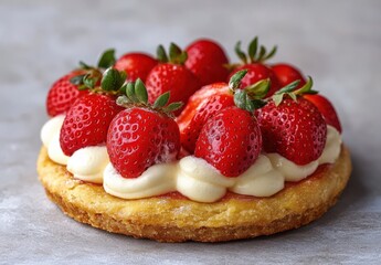 Freshly Baked Strawberry Tart with Creamy Custard and Juicy Red Berries on a Golden Crisp Crust Perfect for Summer Desserts and Gourmet Treats