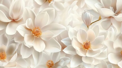 A close-up of soft, white magnolia flowers with delicate petals and vibrant centers.