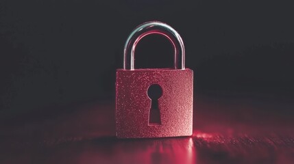 Glossy Red Padlock with Keyhole on Dark Background in Dramatic Light