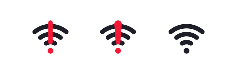 wifi and wireless problem icon , internet error connection warning icon - wi-fi signal sign with exclamation mark symbol