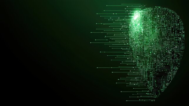 Abstract Digital Alien Head with Glowing Lines and Circuit Pattern