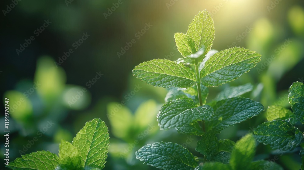 Canvas Prints Mint leaves, sunlit.