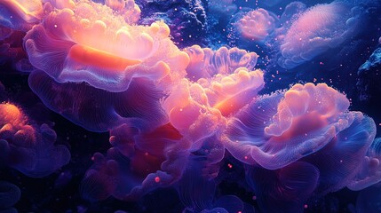 Obraz premium Bold underwater patterns with vibrant marine tones and glowing highlights