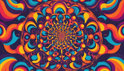 "A mesmerizing psychedelic background filled with swirling, vibrant colors and intricate patterns. The design features a kaleidoscope of neon hues, fluid shapes, and trippy gradients,"