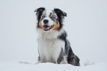 Fototapeta premium Happy Border Collie dog sitting on a white background, looking cheerful and playful.