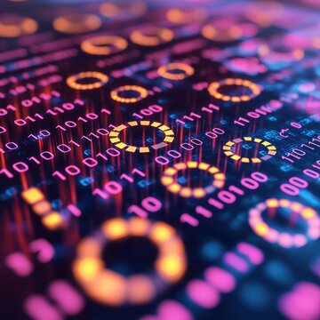 Abstract Digital Background with Circles and Binary Code Patterns