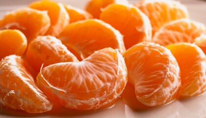 Juicy segments of peeled mandarin oranges.