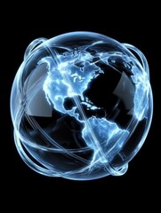 Global Network Concept with Blue Light and Earth Outline Design