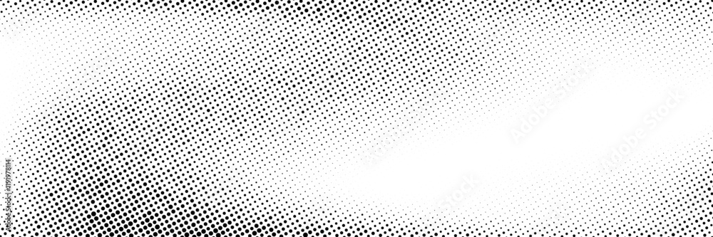 Poster grunge halftone gradient background. faded dotted grit noise texture. black and white rasterized san