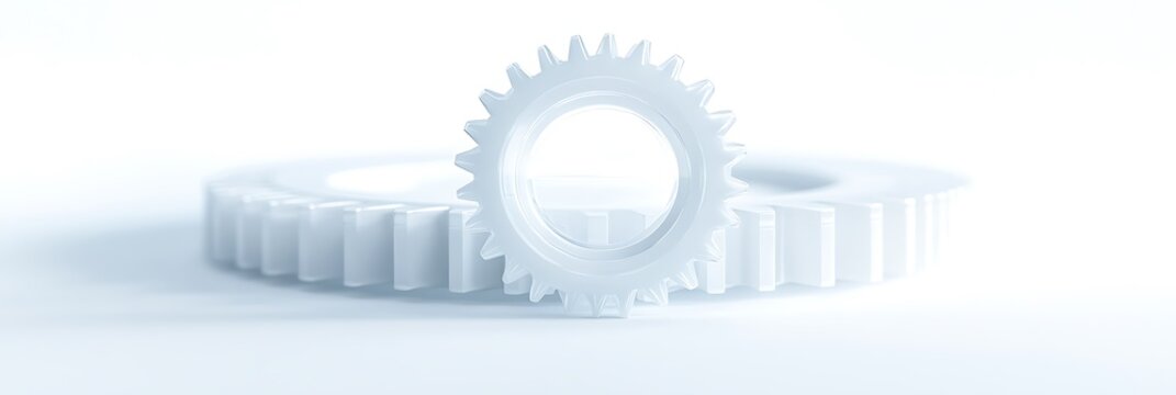 A futuristic white gear with translucent elements, centered on a pure white backdrop