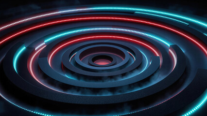 Fototapeta premium Futuristic Abstract Neon Rings with Concentric Circles and Vibrant Glow in Dark Space