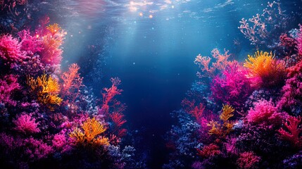 Abstract underwater textures with bold glowing patterns and delicate marine tones