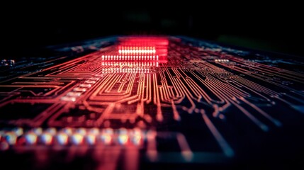 Futuristic Circuit Board  Red Technology Background  Abstract Digital Data  Innovation  El