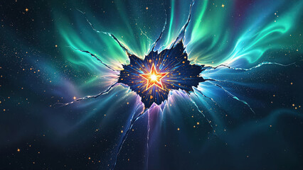 Powerful Cosmic Explosion with Vibrant Nebula Burst and Dynamic Swirls in Deep Space