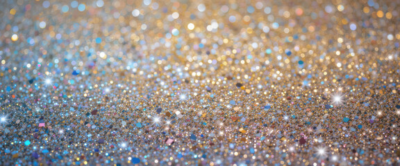 A shimmering surface of sparkling glitter in various colors.