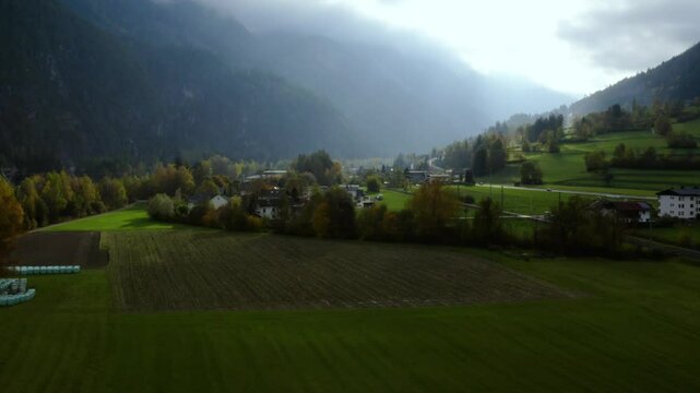 Drone shot of a small town in east Tyrol near Lienz (Austria).