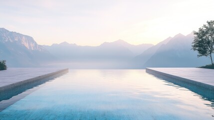 Obraz premium Mountain view infinity pool sunrise calm luxury resort