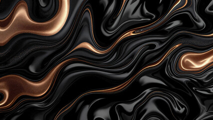 Obraz premium Elegant Abstract Liquid Marble Texture with Black and Gold Swirls and Glossy Metallic Finish