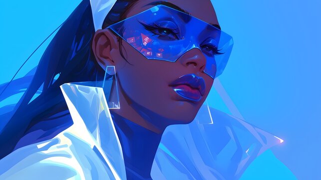Futuristic female character portrait, showcasing innovative design and striking features.
