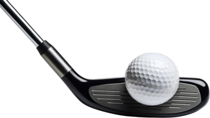 Close up of golf club and ball ready for swing sport equipment transparent background
